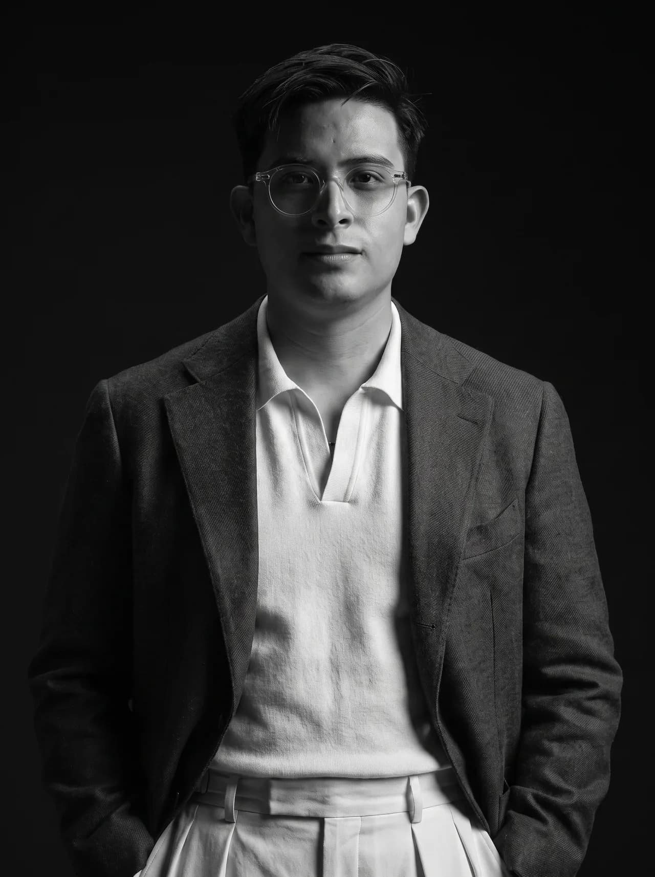 Luis Muñoz — black and white studio portrait, lit from one side